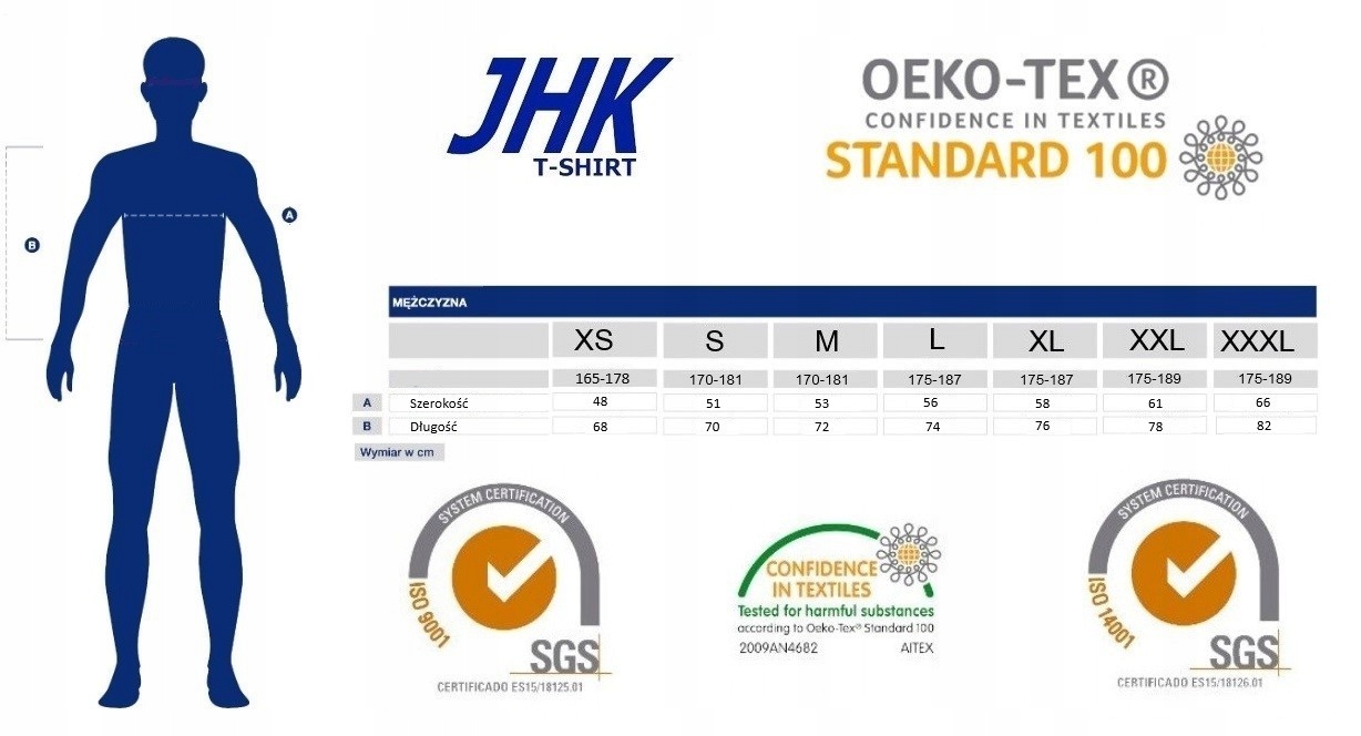 T-SHIRT MĘSKI Z DŁUGIM RĘKAWEM JHK CZARNA R: M Kolor czarny