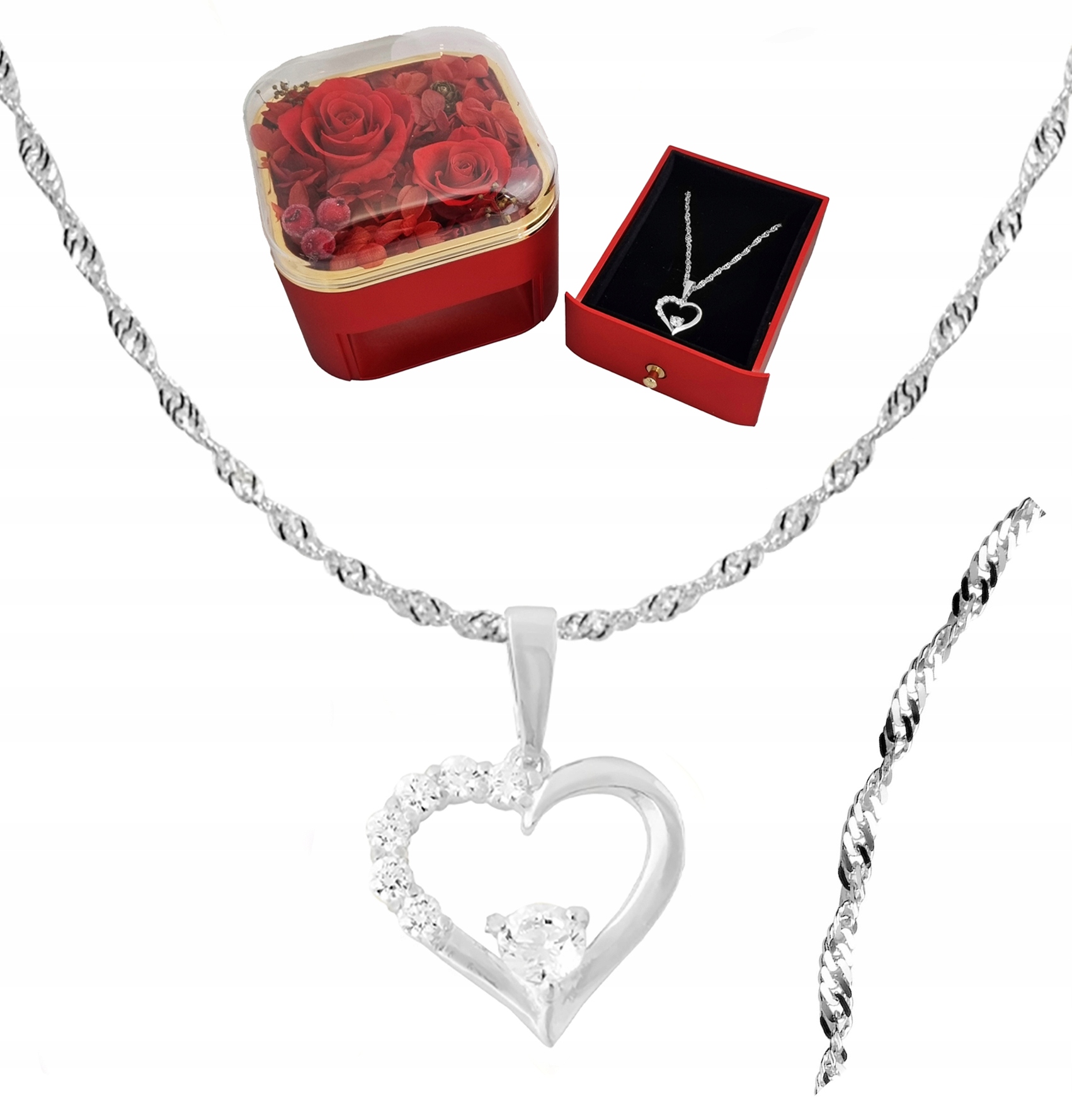 Stříbrný náhrdelník Řetízek Singapur Srdce Dárek k Vánocům 40 cm