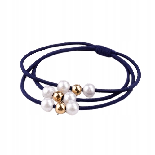 

Gumka do włosów potrójna frotka perły granatowa