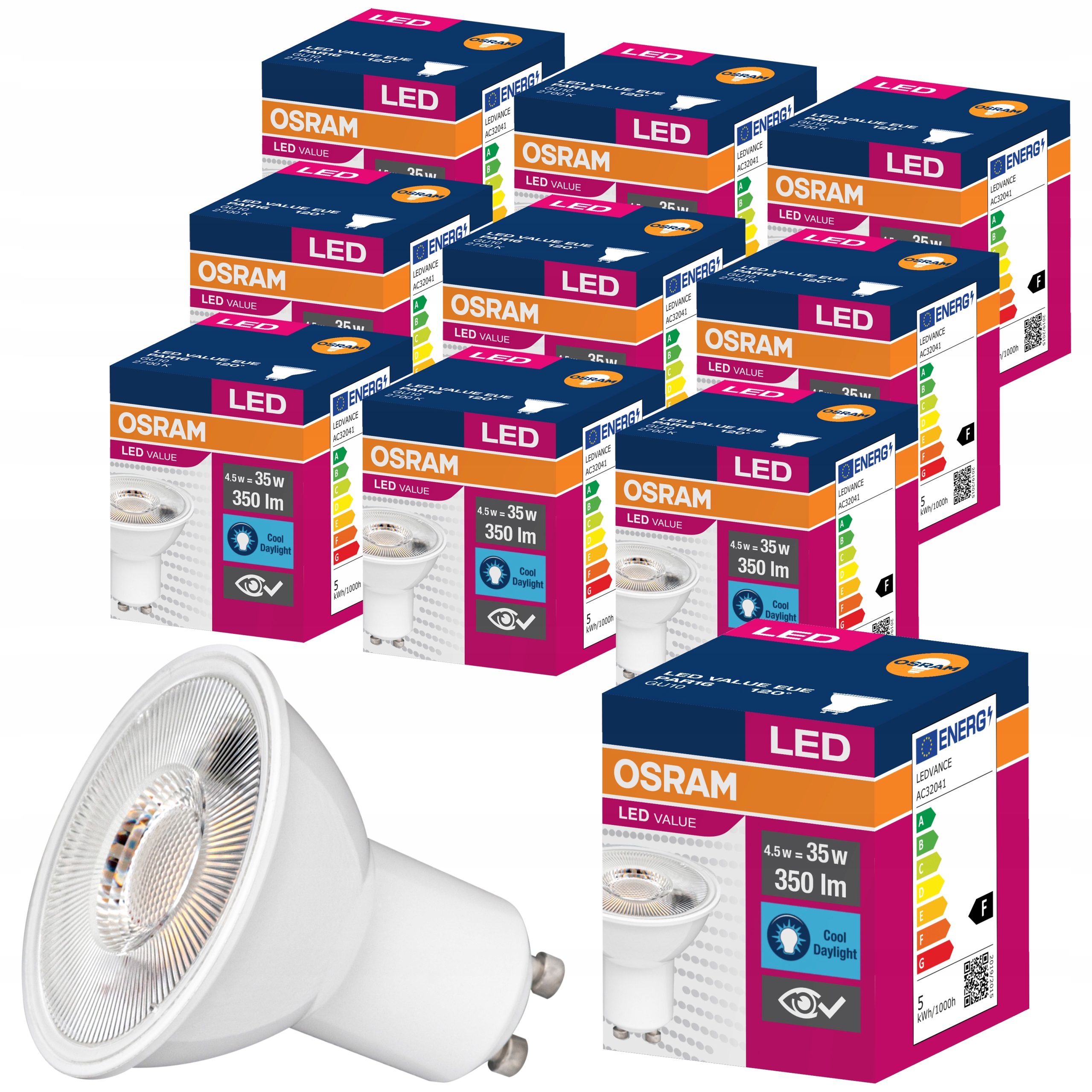 10x Żarówka LED GU10 4,5W = 35W 350lm 6500K OSRAM