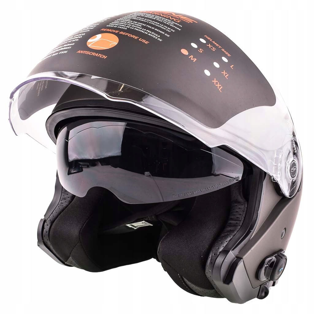 ORIGINE Kask WŁOSKI OTWART MAT BLUETOOTH M Cechy wizjera wzmocniona odporność na zarysowania zintegrowana blenda przeciwsłoneczna