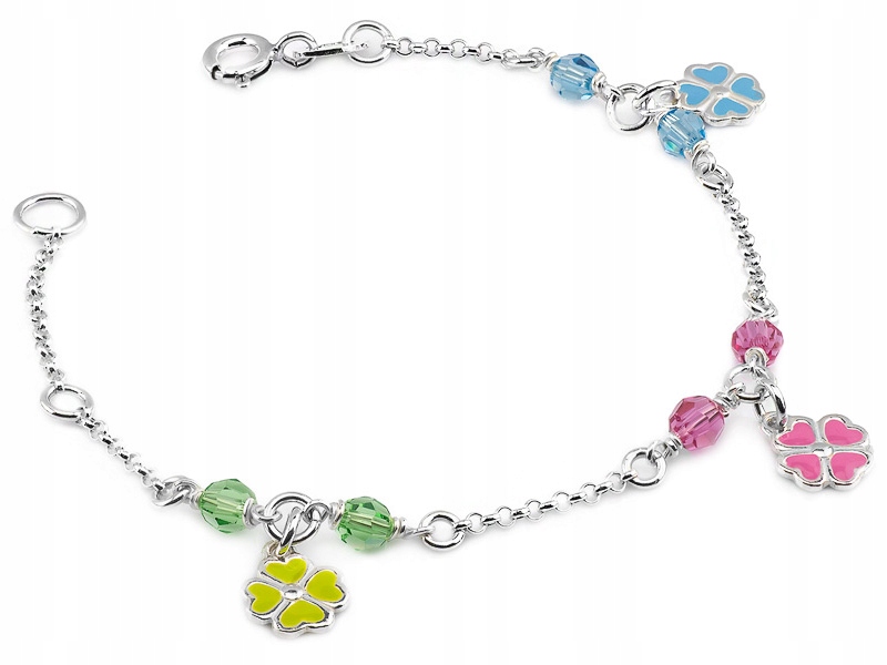 Dětský Stříbrný Náramek ryzost 925 s květem jetele Krabička