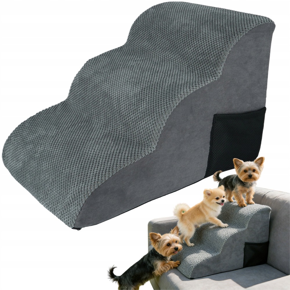 Schůdky Pro Psa Pro Nastupování Plošina 3 Stupně 40 CM Jemná Rampa Šedá