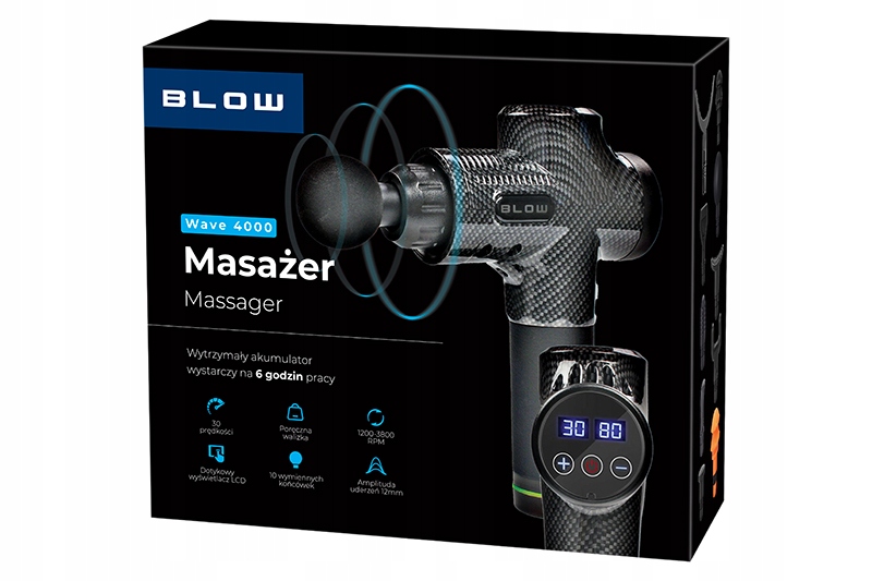 Masażer BLOW Wave 4000 Model 44-340# USZCZELKI 6 GODZIN PRACY LCD TYP-C