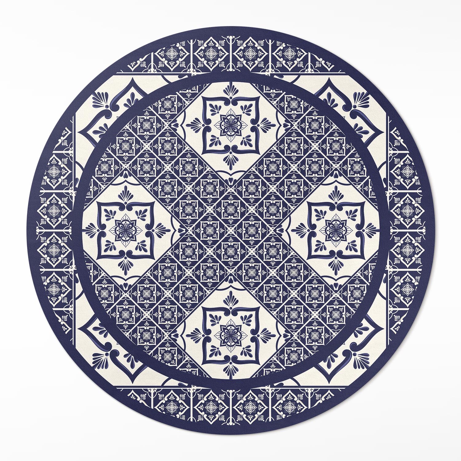 Okrúhly vinylový koberec do kancelárie Ozdobné dlaždice v portugalskom štýle ⌀ 130 cm