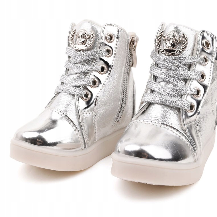 SREBRNE BOTKI SNEAKERSY BUTY DZIEWCZĘCE WYSOKIE Kod producenta R92E