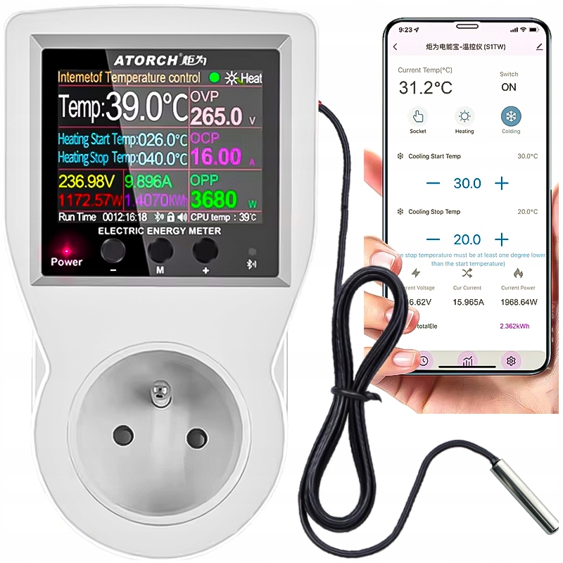 Elektronický Termostat WiFi Watmetr Časovač Aplikace Tuya Zásuvka 3680W