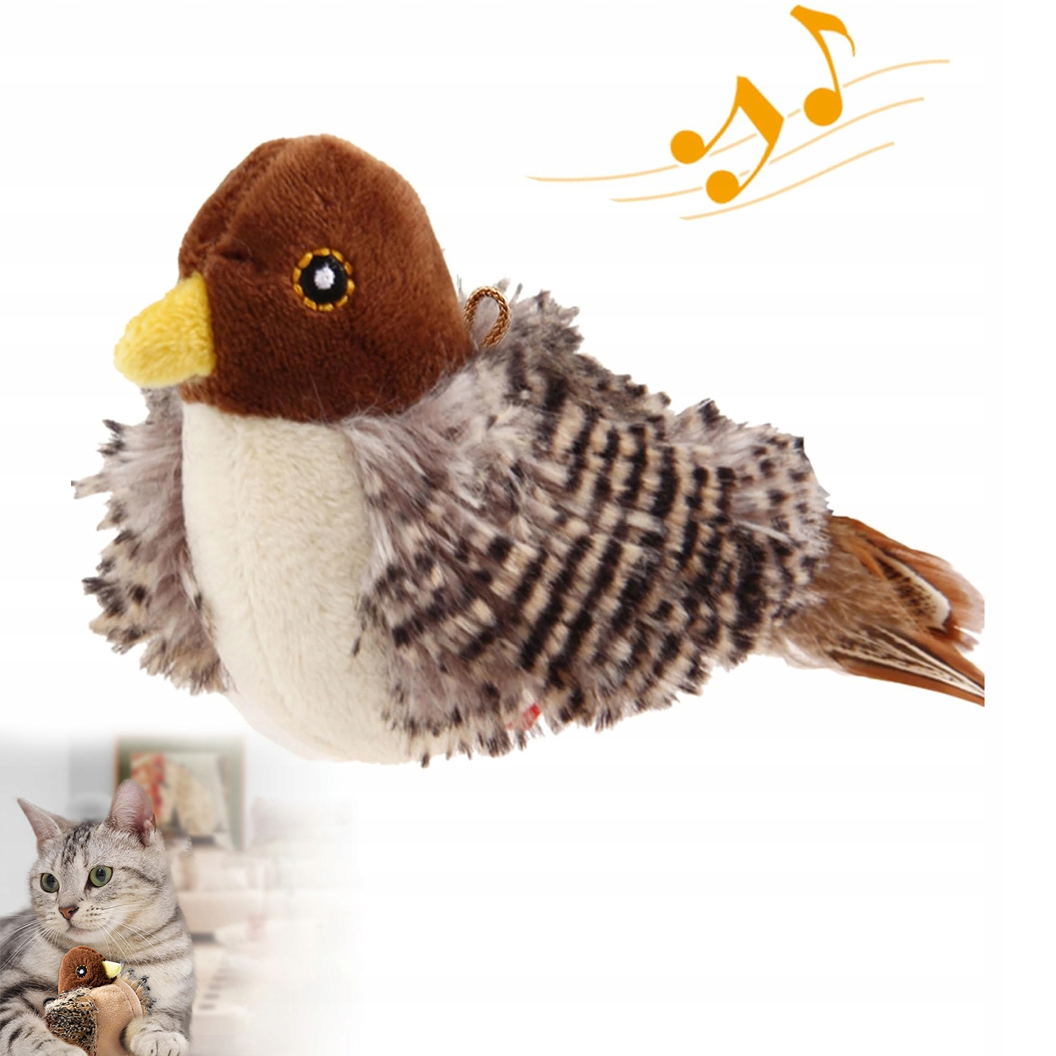 Levně Interaktivní Hračka Pro Kočky Pták se zvukem 6 zvířat Plyš Lov