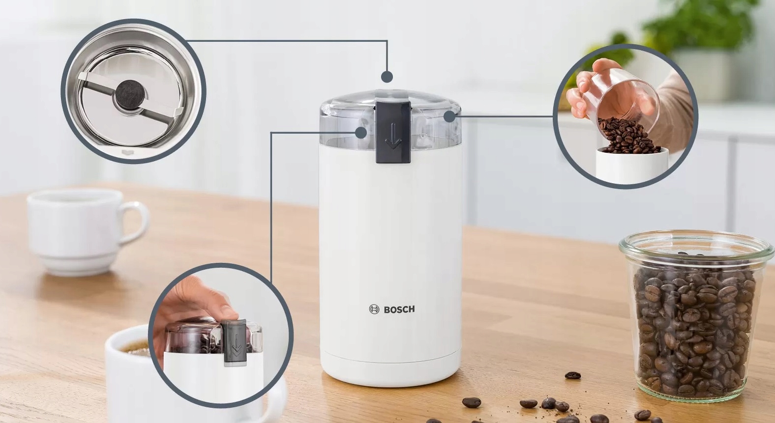 BOSCH MŁYNEK ELEKTRYCZNY DO KAWY BIAŁY TSM6A011W Funkcje brak