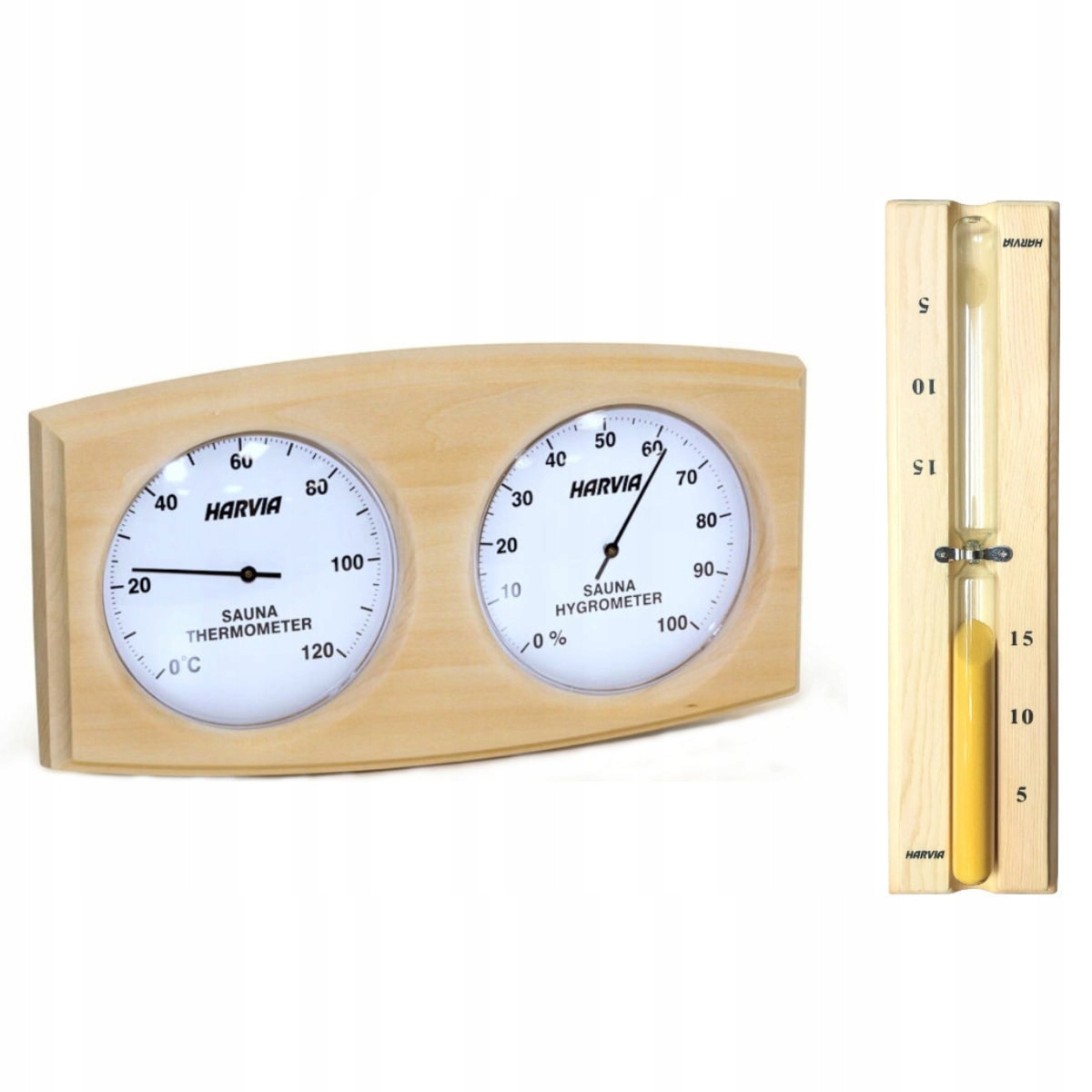 Sada Príslušenstva Do Sauny Borovicový Termo-vlhkomer Presýpacie Hodiny Harvia