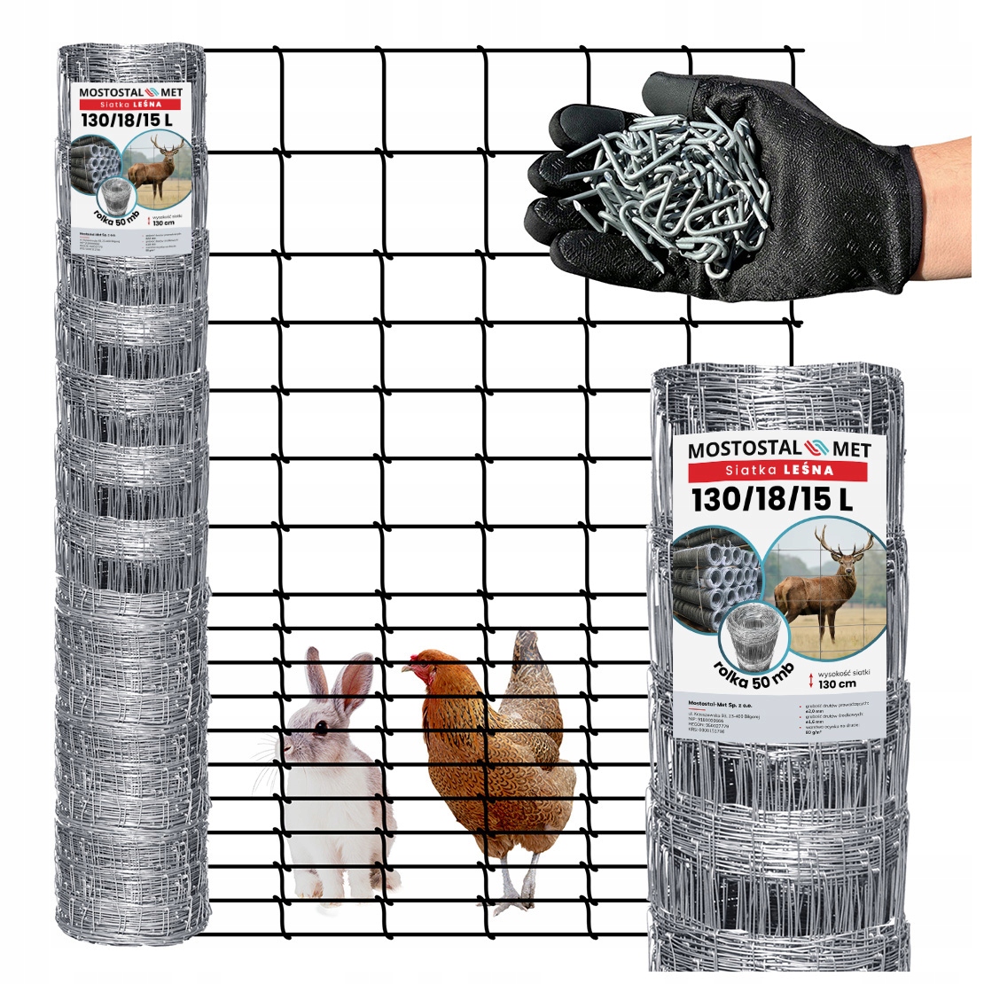 Siatka Leśna ogrodzeniowa 130/18/15 L 50m Gęsta na kury Zająca owce
