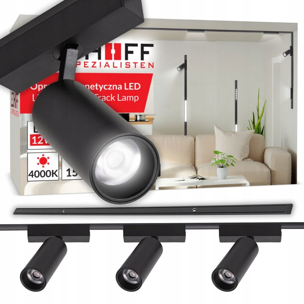 Sada Kolejnicového Osvětlení Ledhoff Kolejnice 1 m 3x Led reflektor Černá