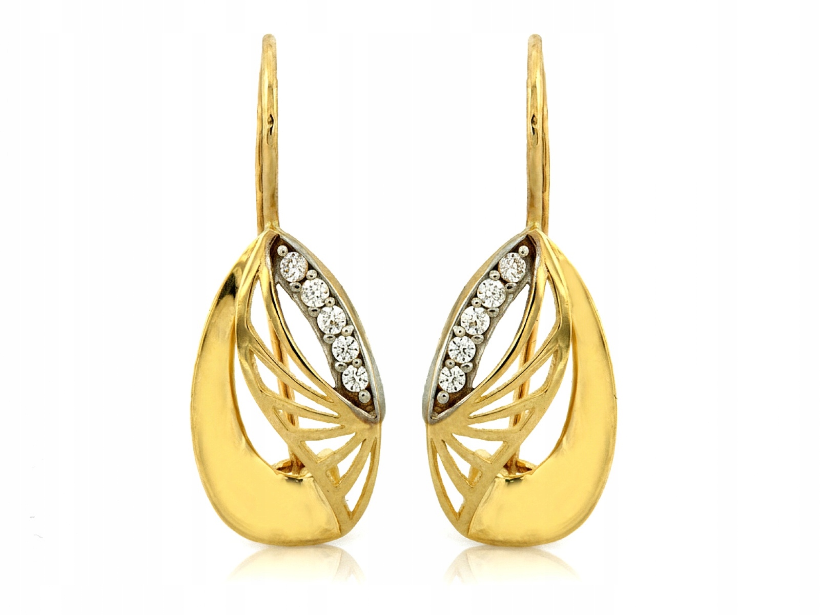 Ženské Zlaté Náušnice 585 velké na biglu jako kapky se zirkony jako dárek