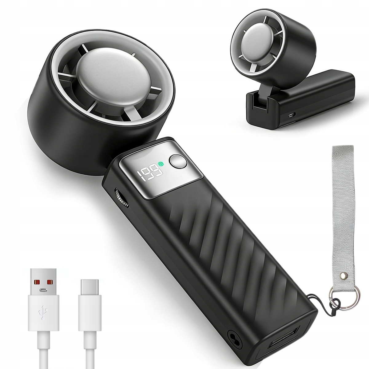 Mini Wiatrak Wentylator Ręczny Składany Cichy Biurkowy Bezprzewodowy Usb-c