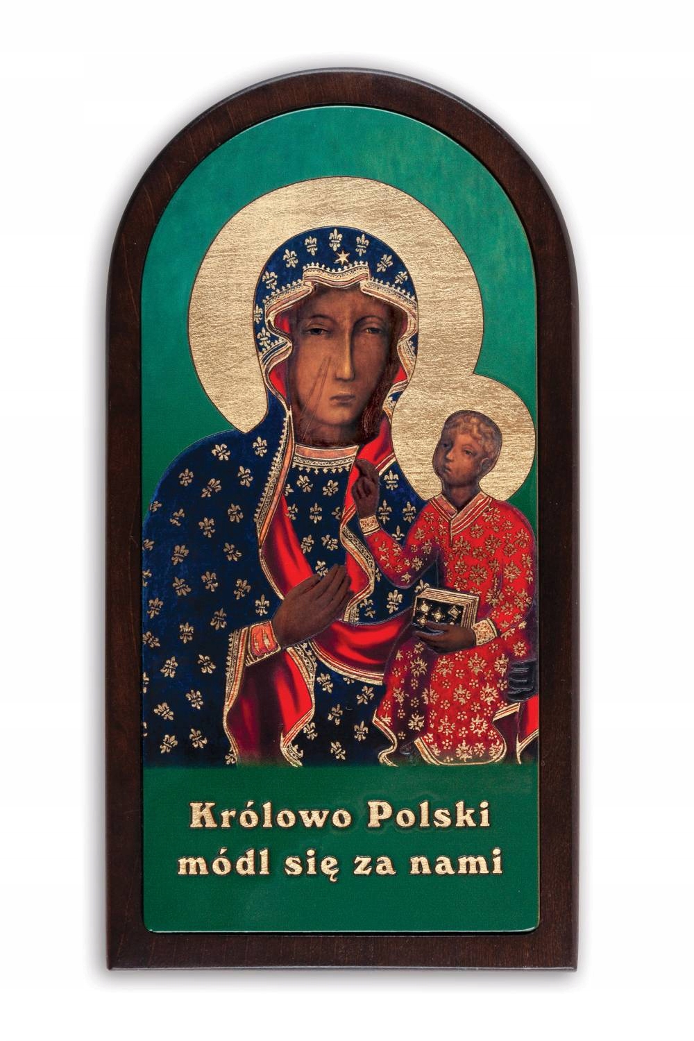 Panna Maria Čenstochová – Ikona s podpěrou – pozlacená – 21,5 cm – Dřevo