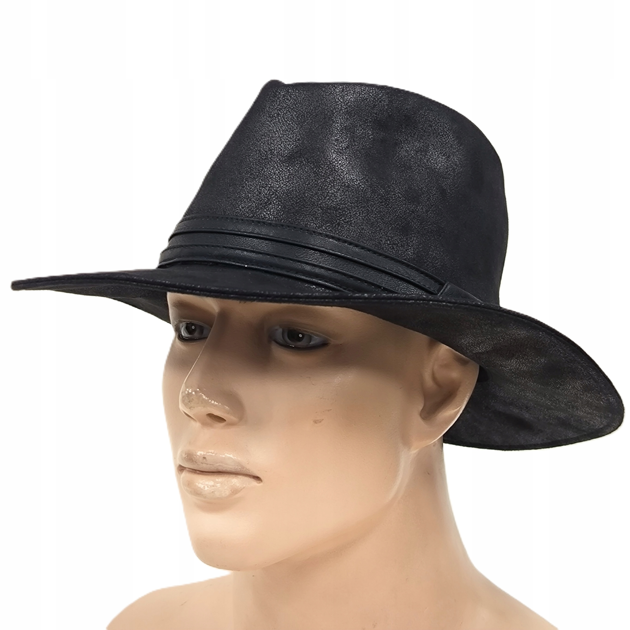 černý pánský kožený klobouk imitace Country Indiana Jones Blues 57 58 cm