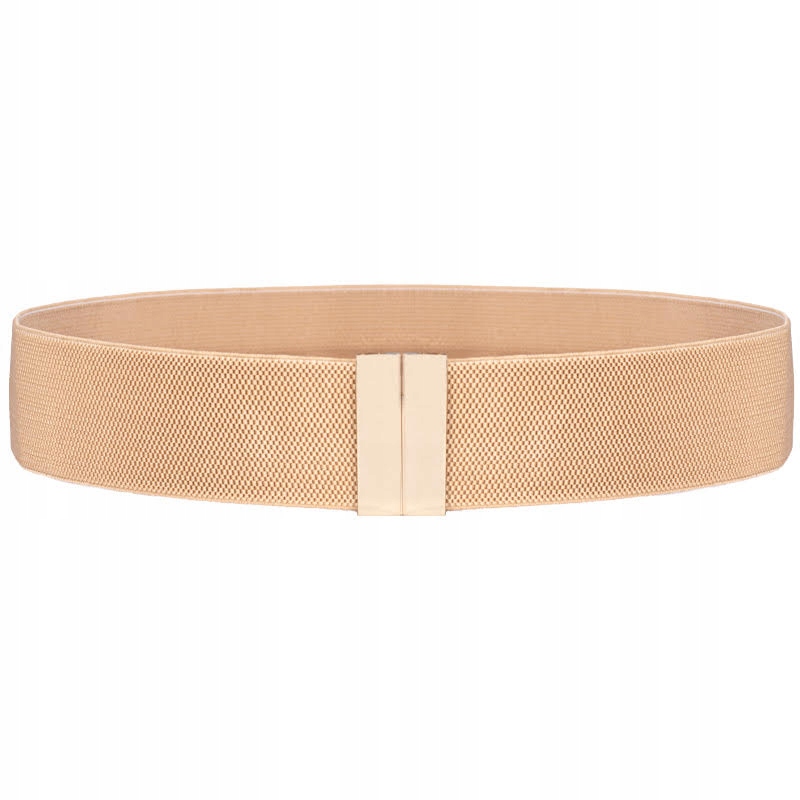 PASEK DAMSKI CIEMNY BEŻ GUMA ELASTYCZNY ZŁOTY 90 - 130 CM PAS NA WIOSNĘ