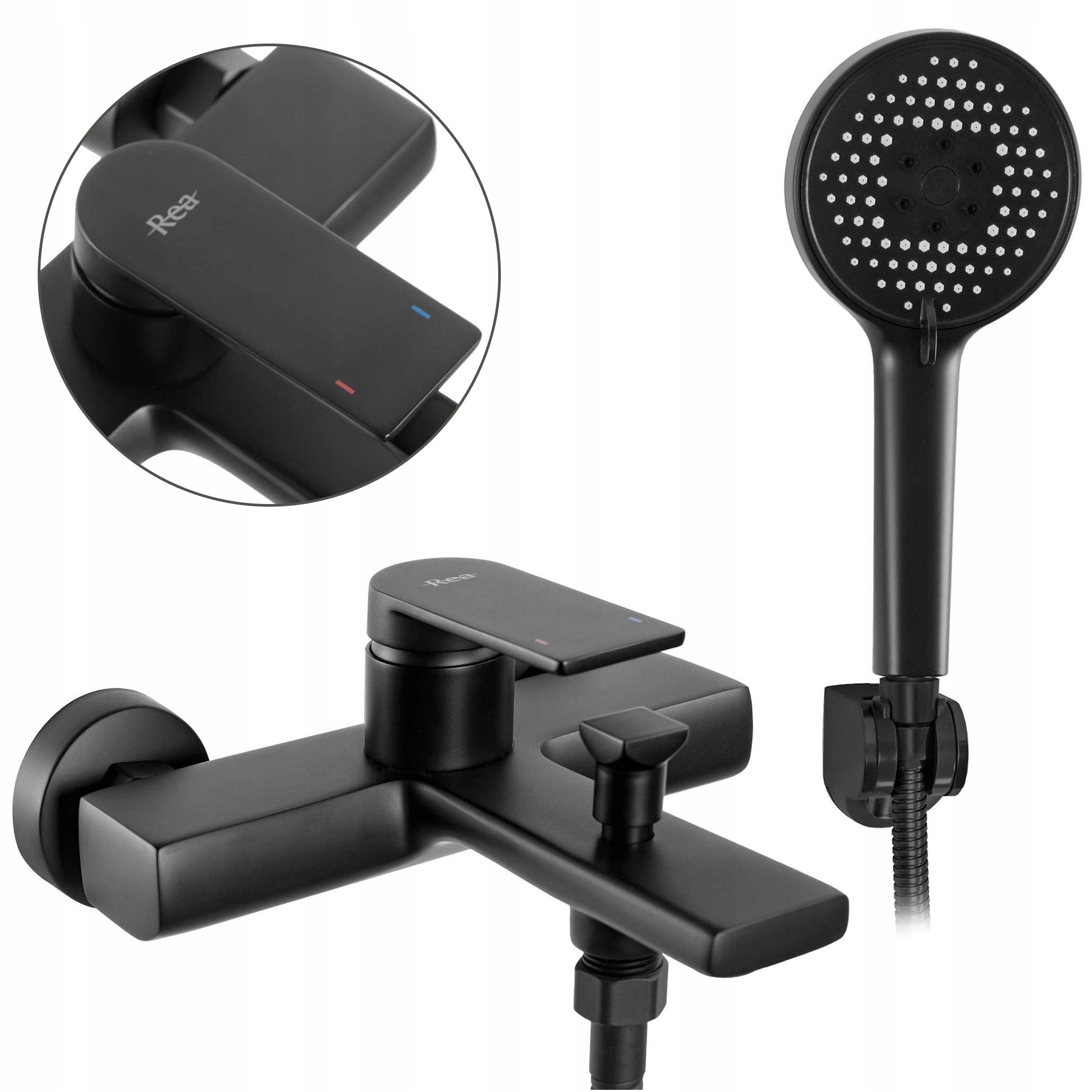 Nástenná vaňová batéria so sprchou čierna Rea Verso Black Matná