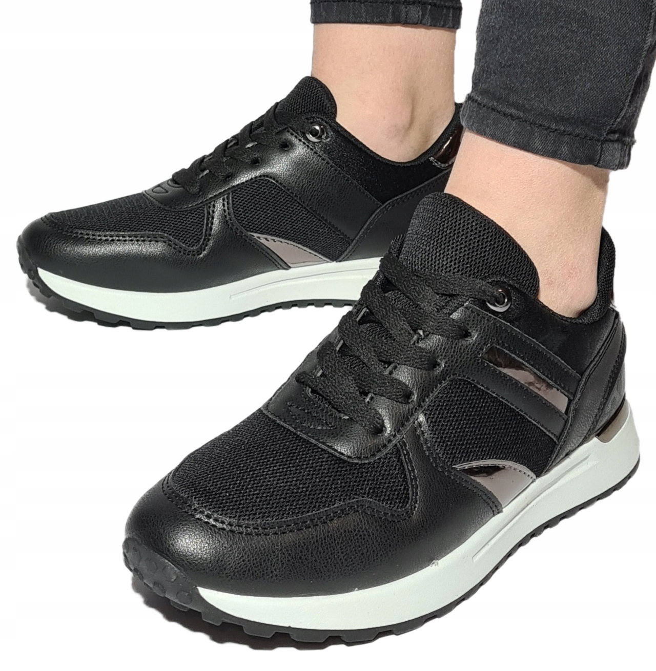 Sneakersy Damskie Buty Sportowe Czarne 39