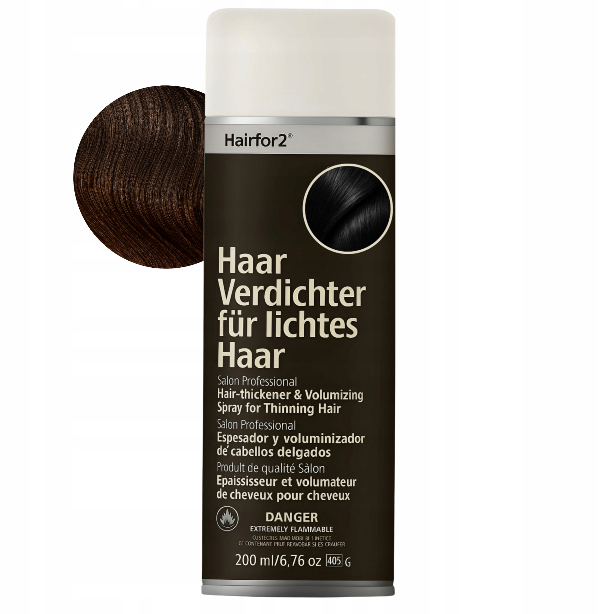 HairFor2 200 Ml Středně hnědý Okamžité zahuštění a maskování vlasů