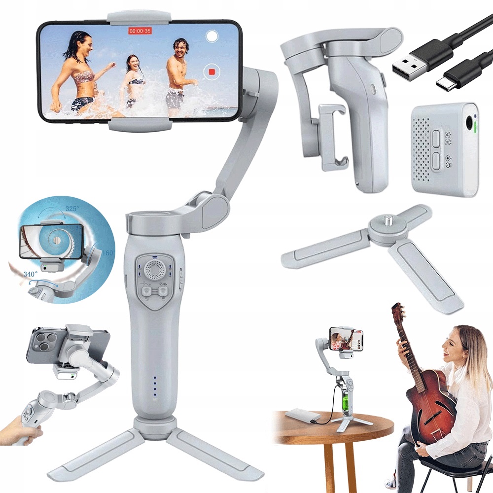 Gimbal Stabilizátor Pro 4.5H Bezdrátový Pro Nakupování Procházek Šedý