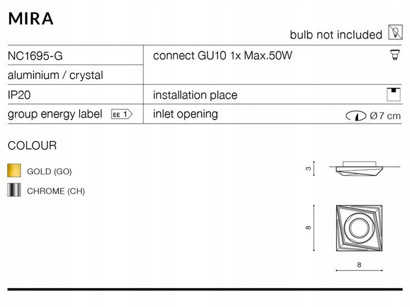 Złota oprawa wpuszczana oczko z kryształkami Mira Marka AZzardo