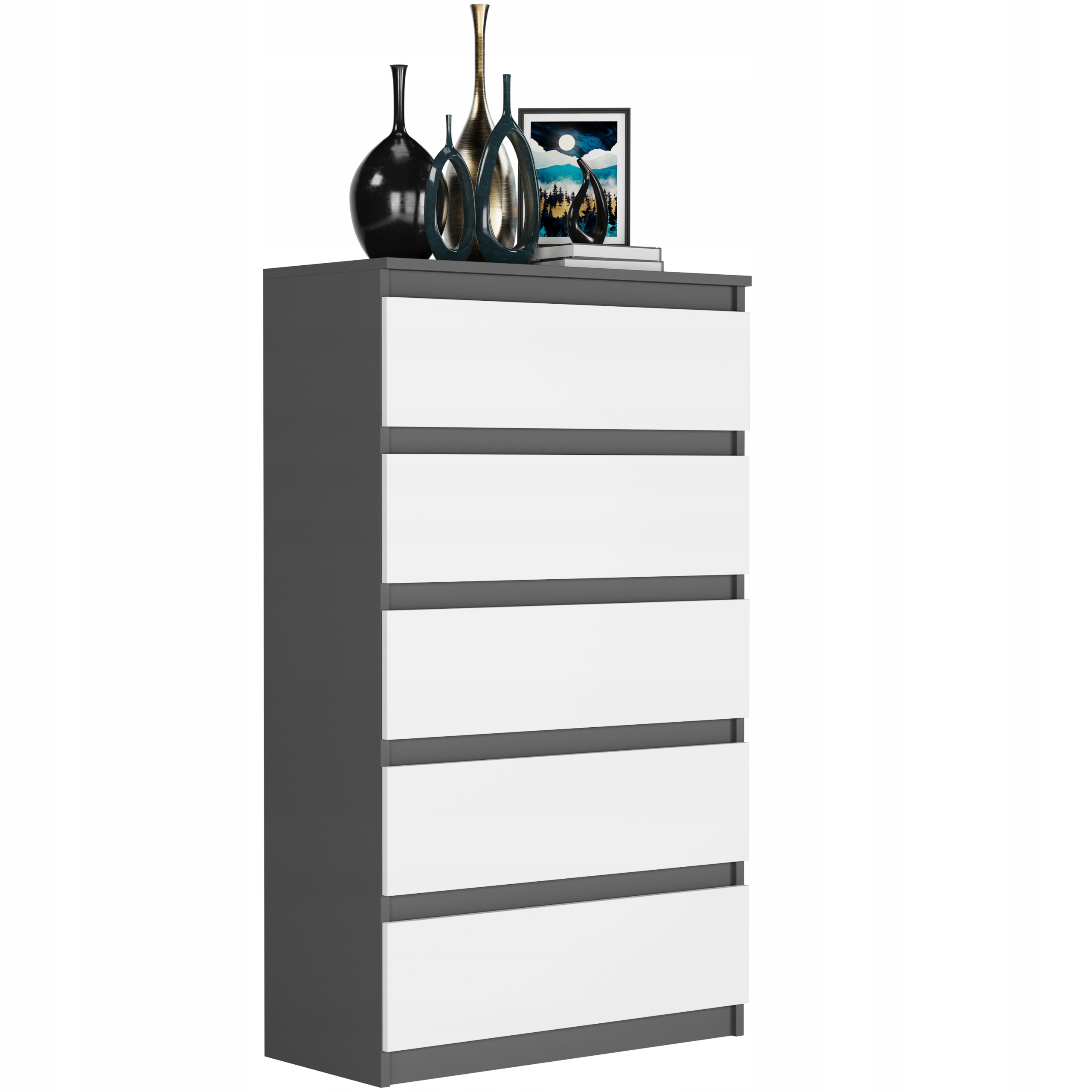 DUŻA KOMODA 5 SZUFLAD SZAFKA POLSKIE MEBLE R-5 ANTRACYT MIX