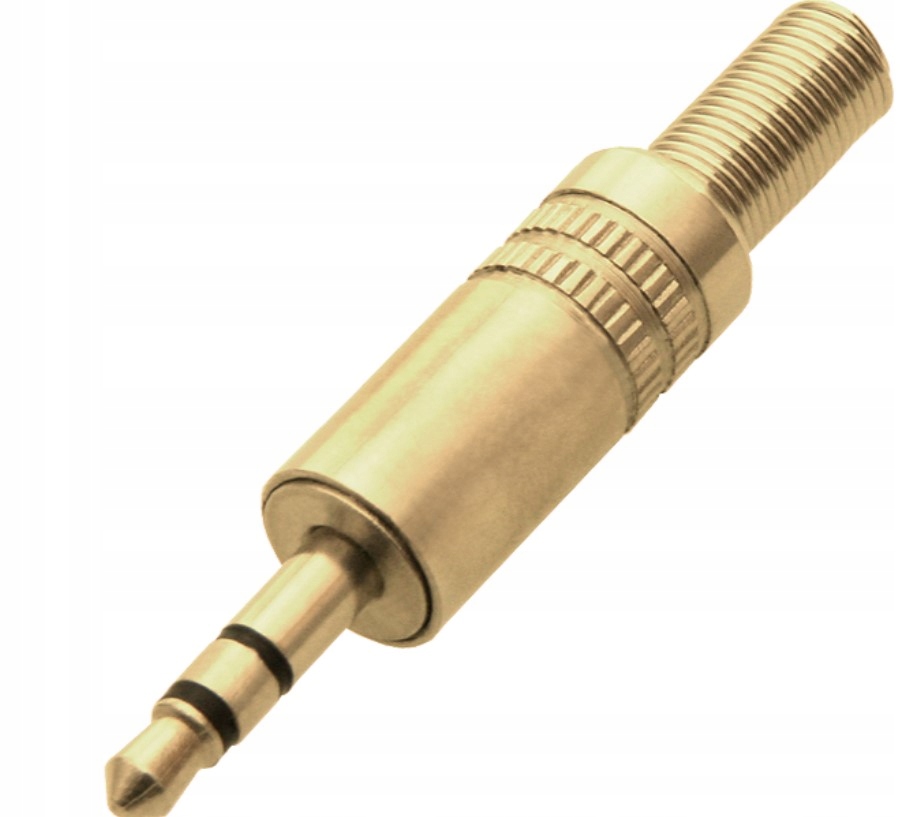 Wtyk mini jack 3,5 stereo Złoty na kabel skręcany metal