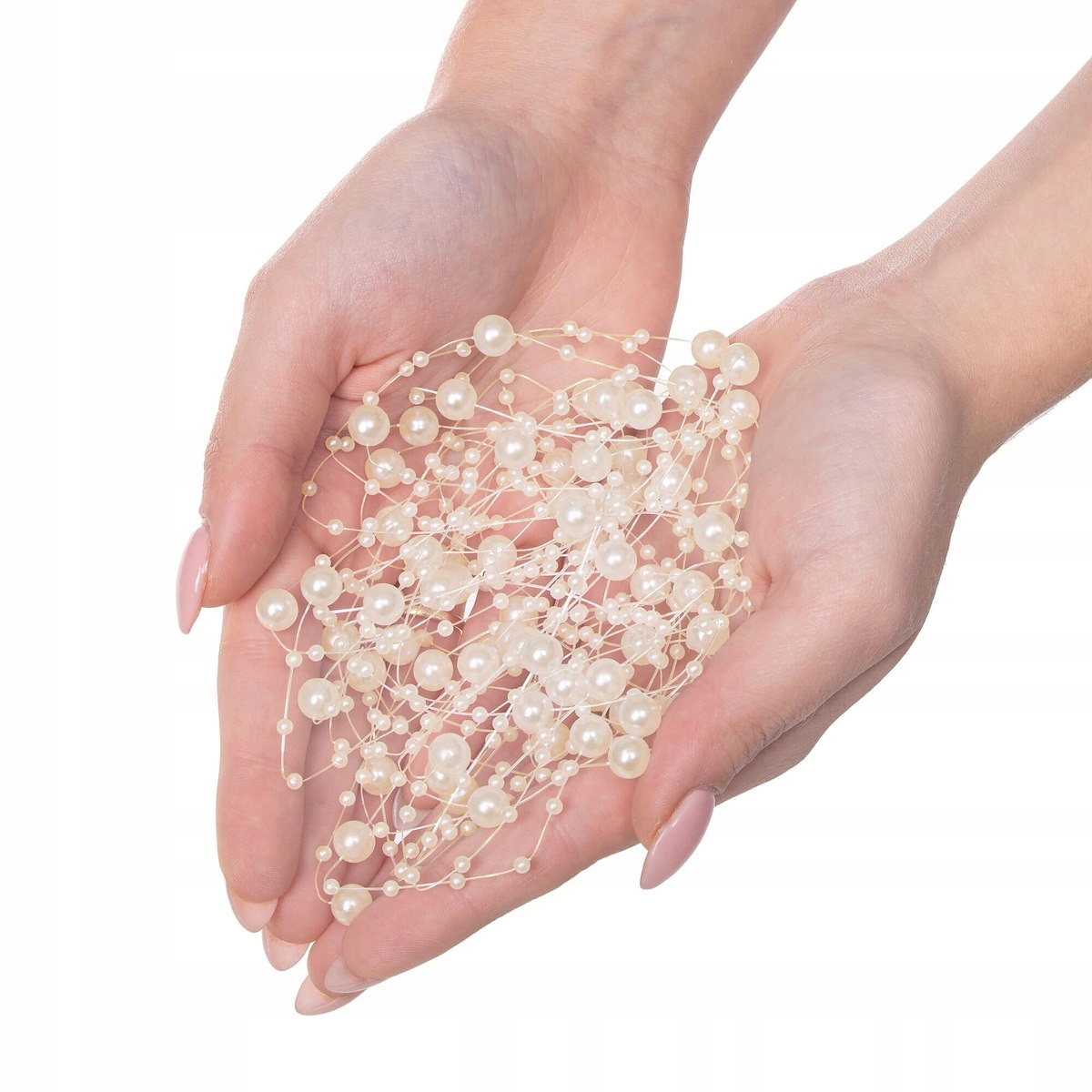 ŁAŃCUCH GIRLANDA NA CHOINKĘ 5m PERŁY KORALIKI STROIK KREMOWE OZDOBA DEKOR