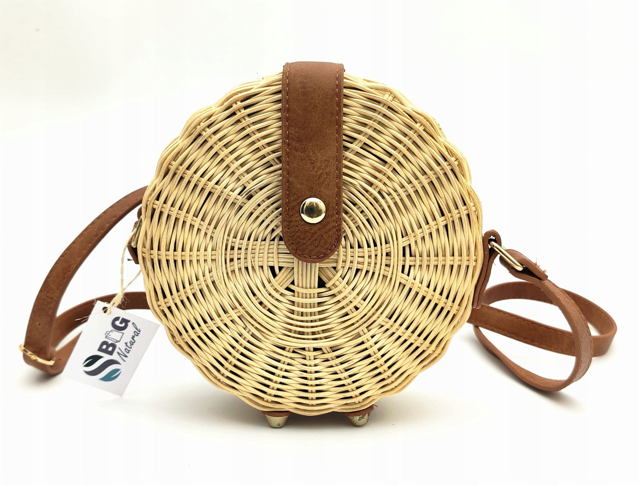 Okrągła torebka pleciona wiklinowa koszyk
