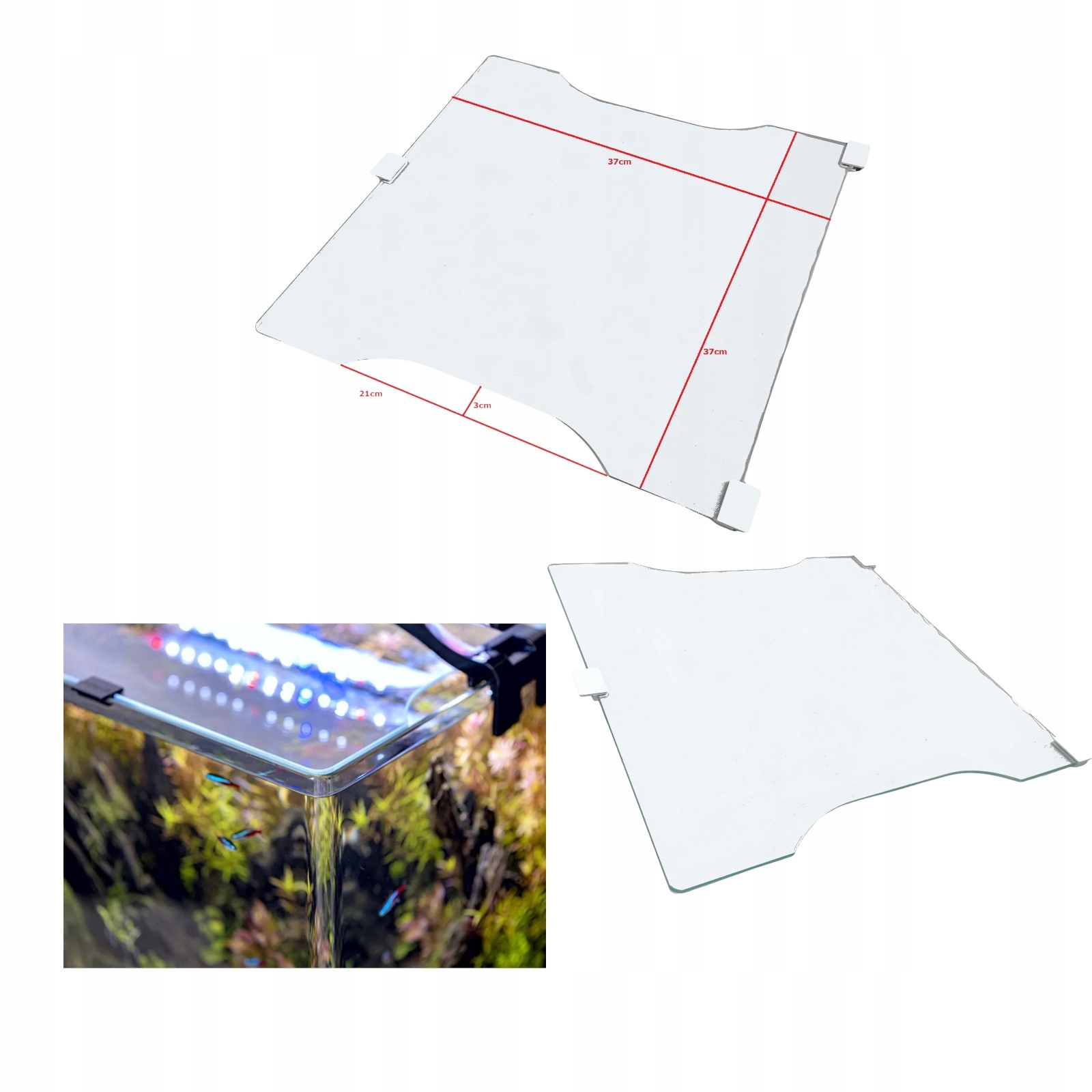 Aquael Szyba Nakrywkowa Pokrywa Optibent 70 Zaokrąglone Rogi 37x37cm Czarna