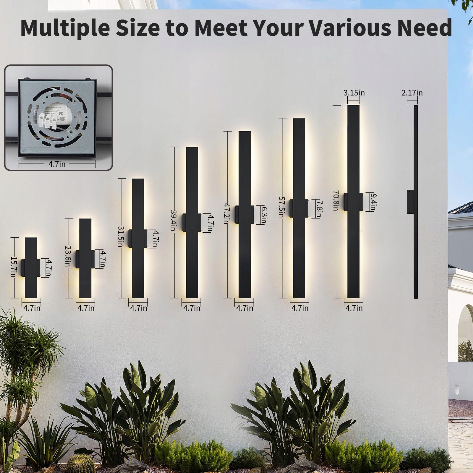 Kinkiety Zewnętrzne Nowoczesne Ściemniane Czarne IP65 100cm 2 Szt Zihoi — miniatura 7