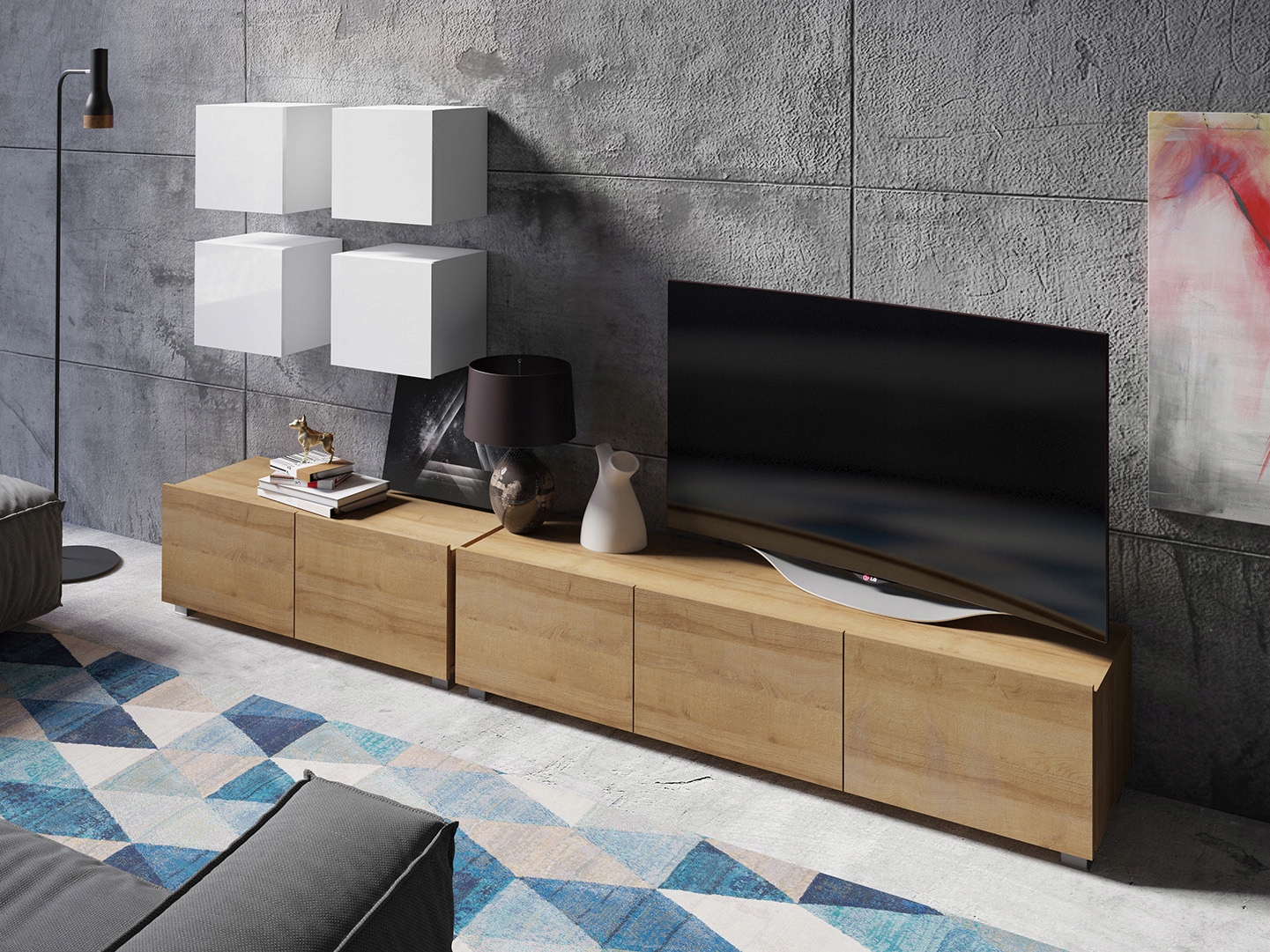 szafka rtv wisząca 250 cm duża stolik tv Calabrini Głębokość mebla 43 cm