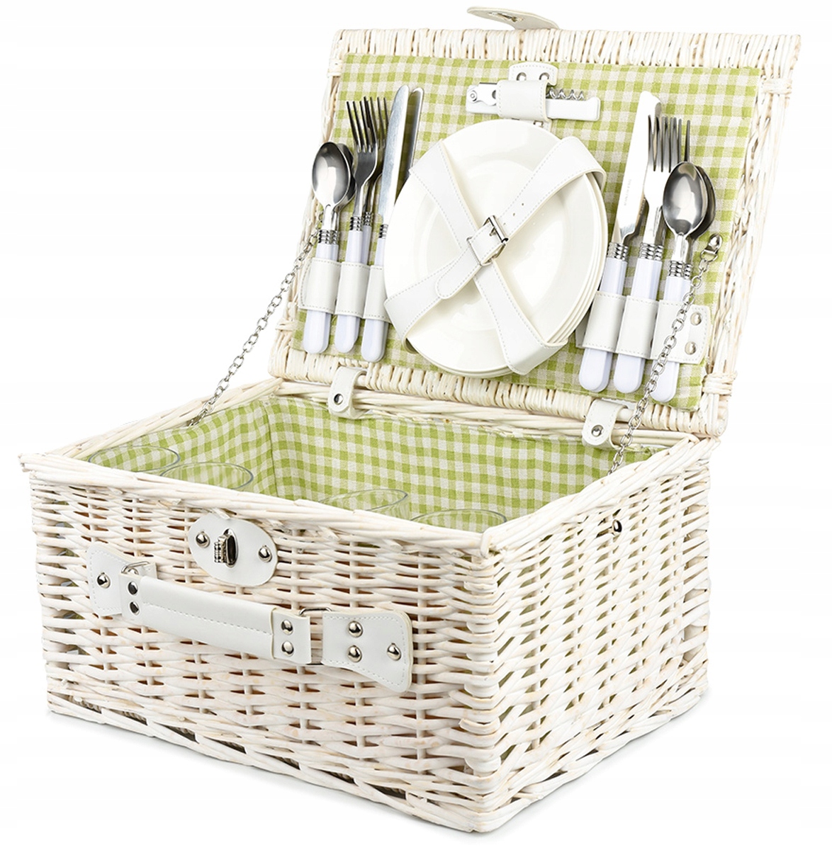 

Kosz Piknikowy Wiklinowy Talerze Sztućce 4 Osoby