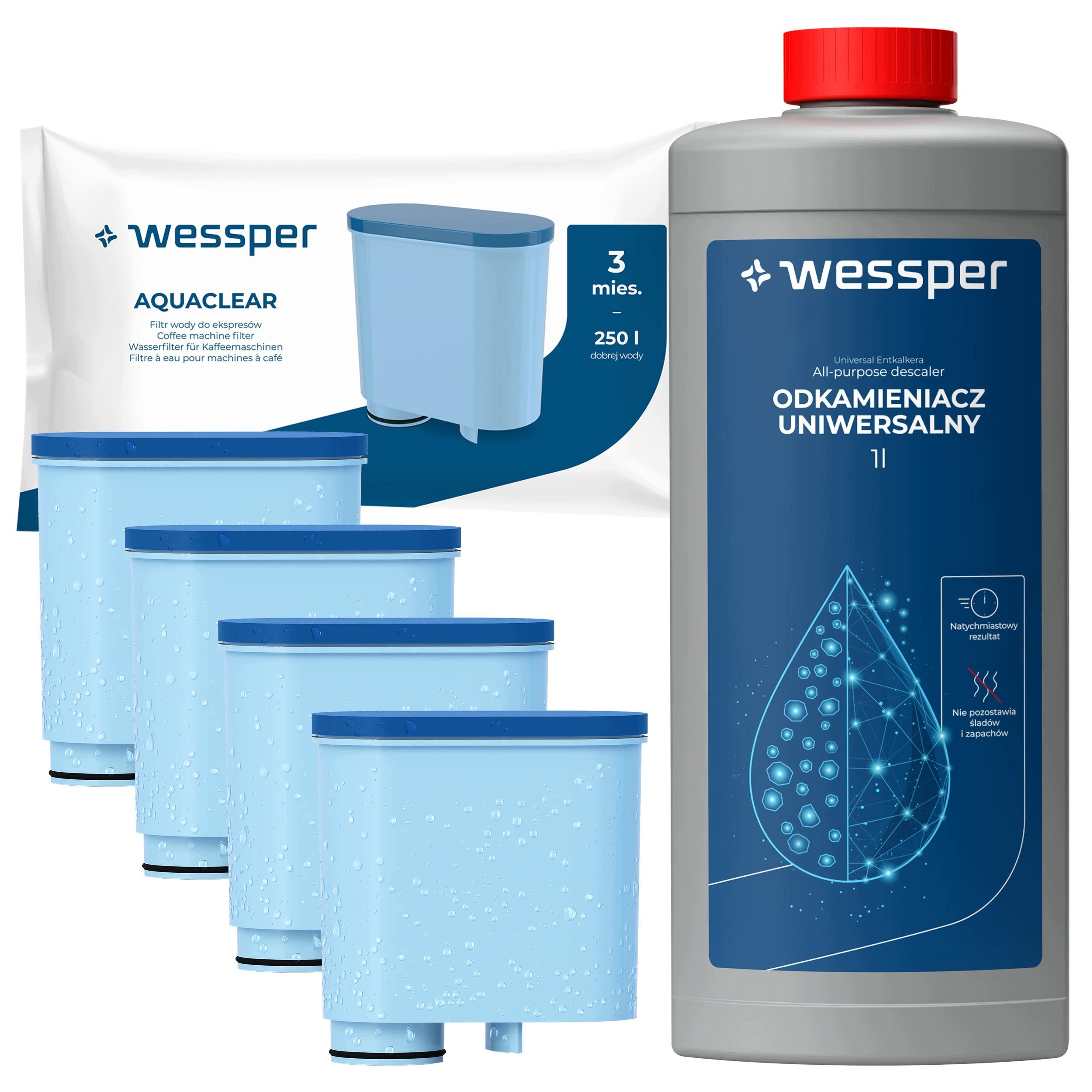 Wessper vodní filtr do kávovaru Philips Saeco, náhrada 4x odvápňovač