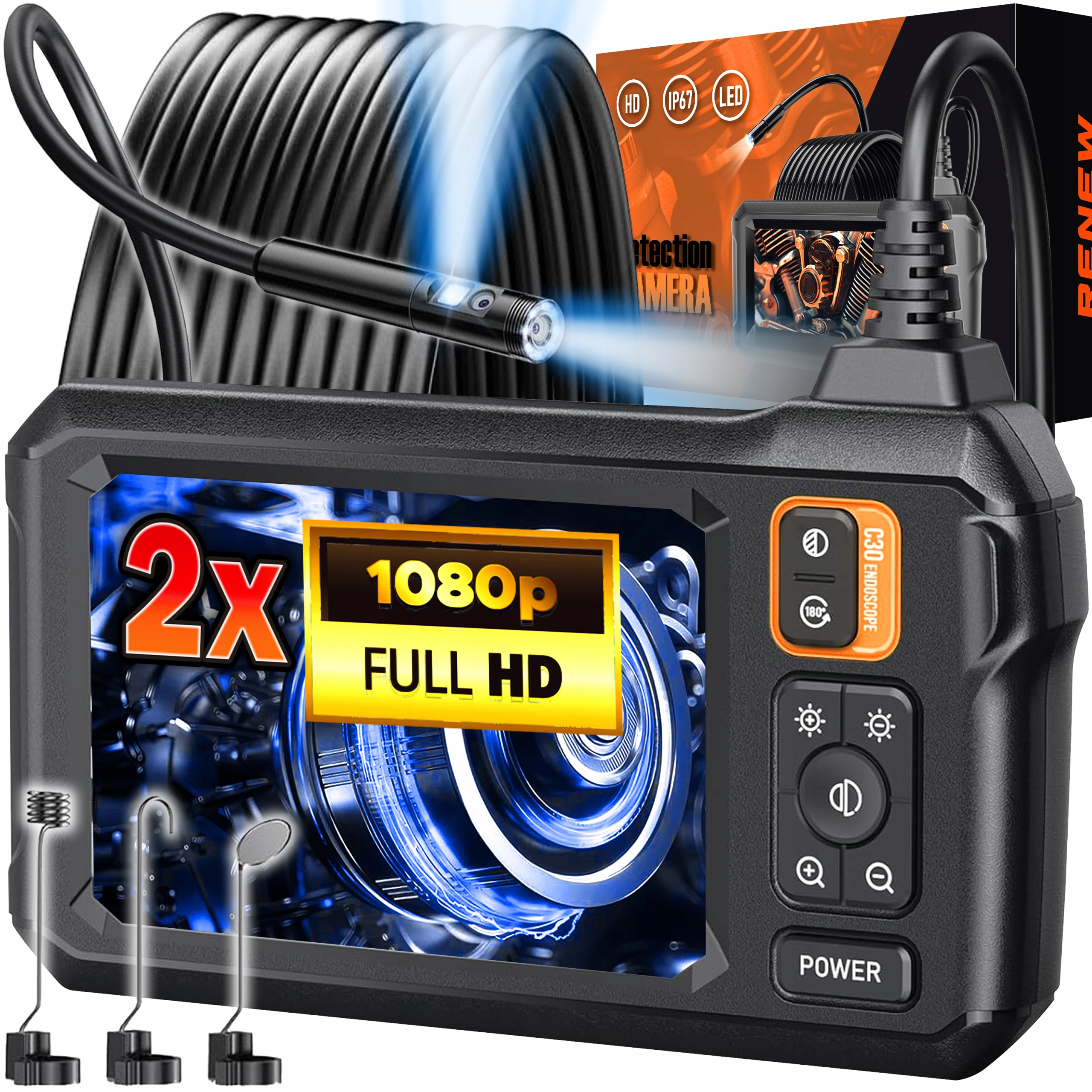 ENDOSKOP KAMERA INSPEKCYJNA FULL HD 5M Dual 2 KAMERY IPS CMOS 1080p IP67