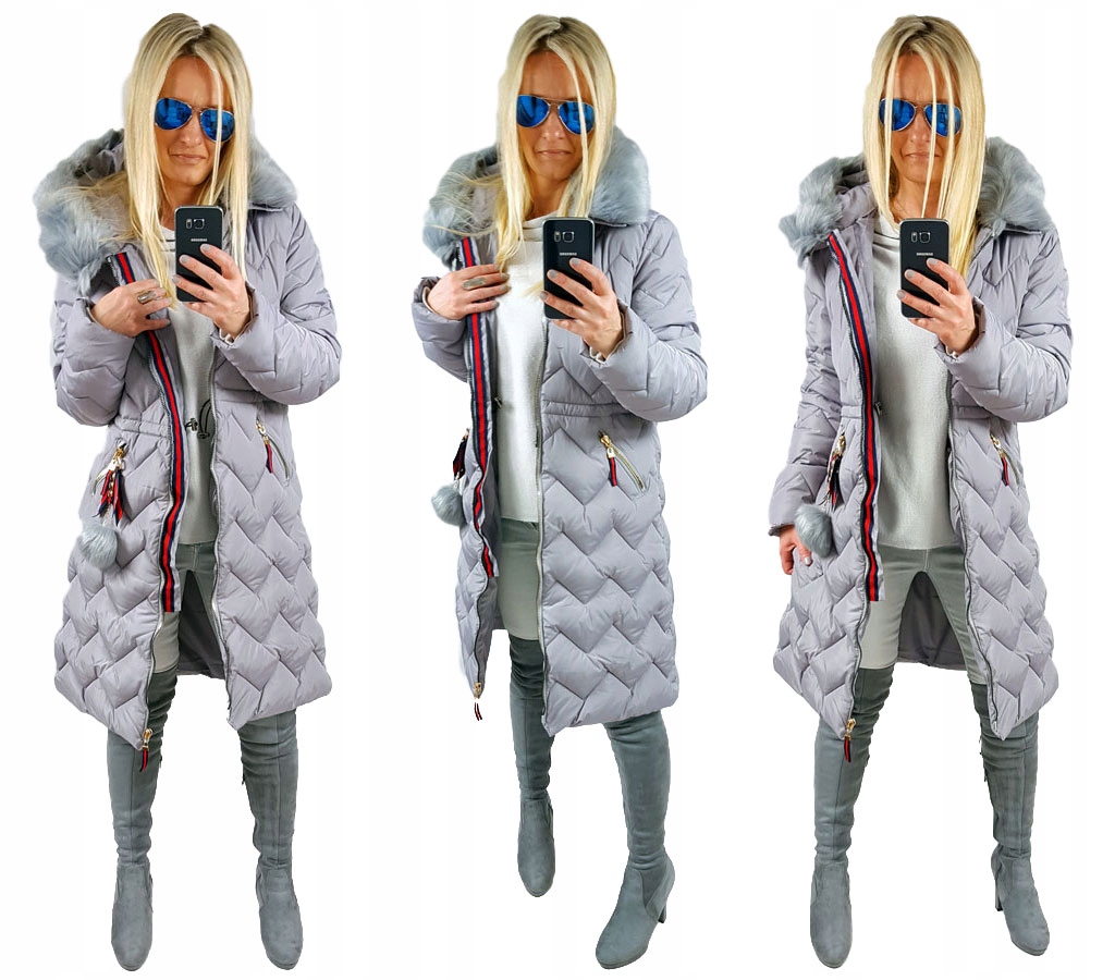 

Pikowany Długi Płaszcz Kurtka Zygzak Parka Futr Xs