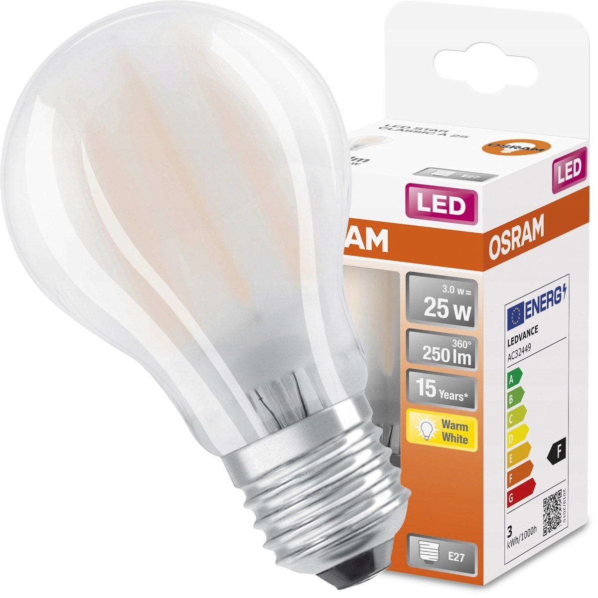 Żarówka LED E27 A60 4W = 40W 2700K FILAMENT OSRAM