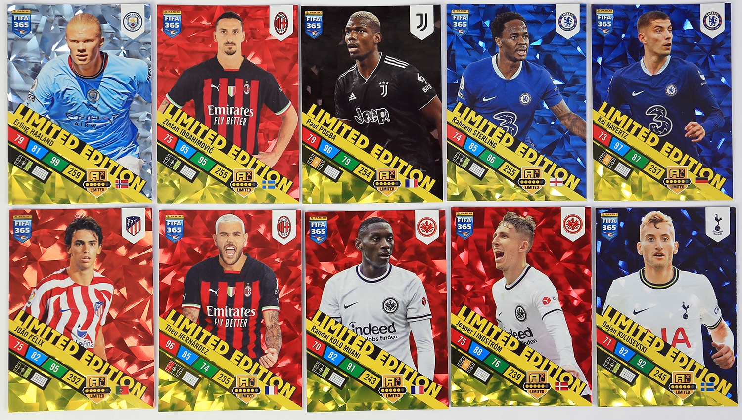 10 karty piłkarskie Limited Edition Fifa 2023 Ibrahimovic Haaland panini