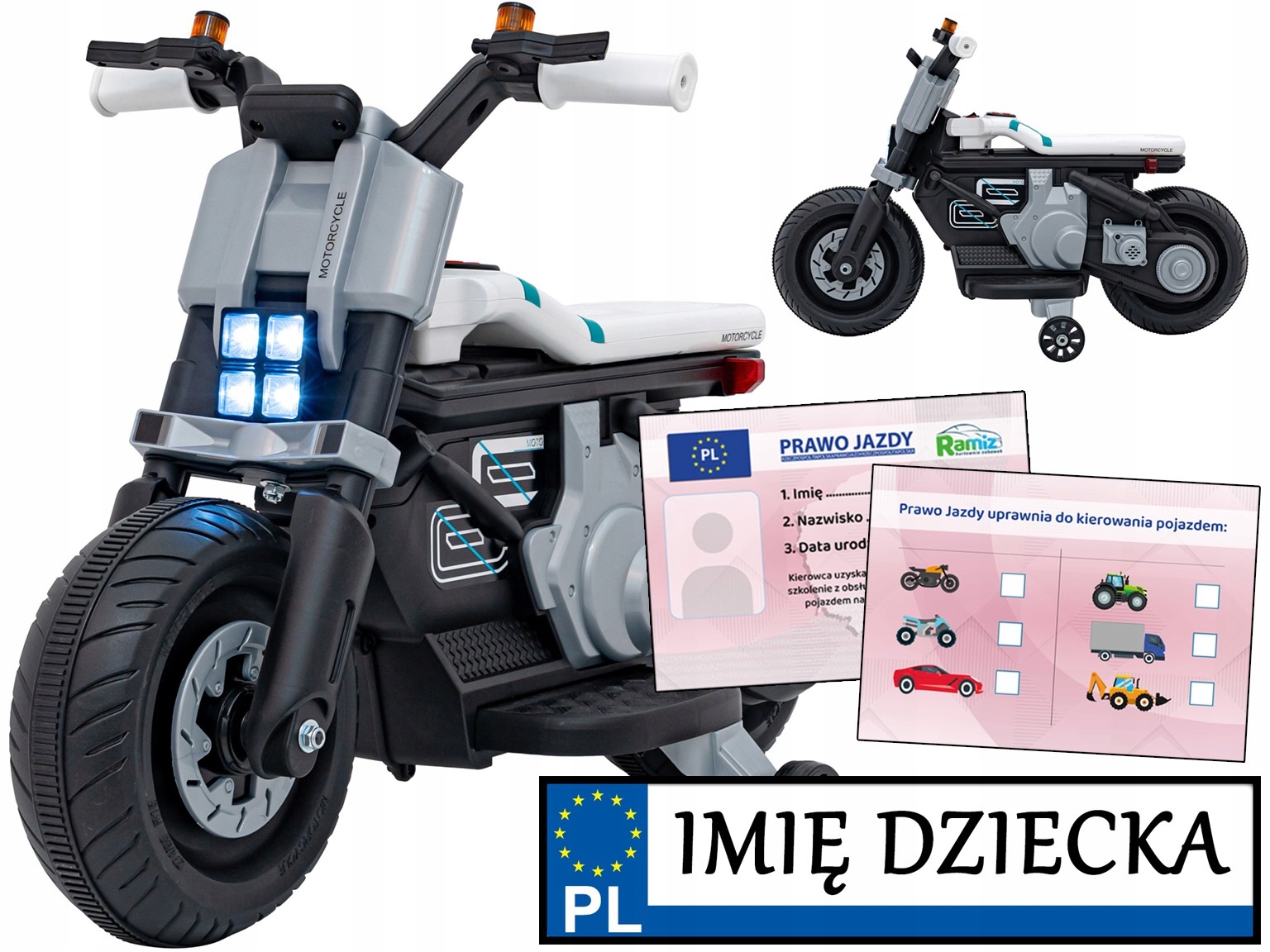 motorek elektryczny dla dzieci Future 88 motor na akumulator boczne kółka