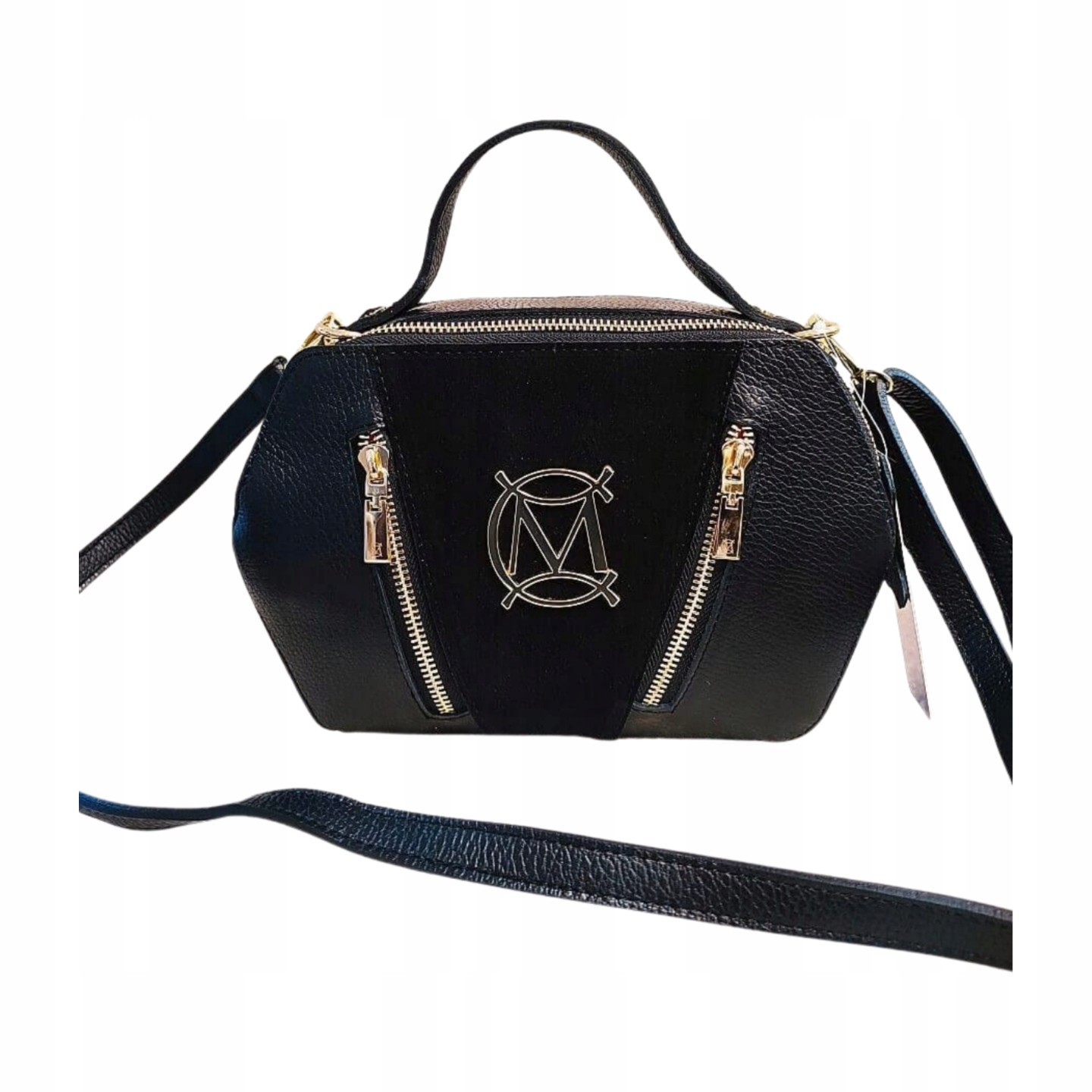 Massimo Contti kufřík kožený černý, dvoukomorový, zip