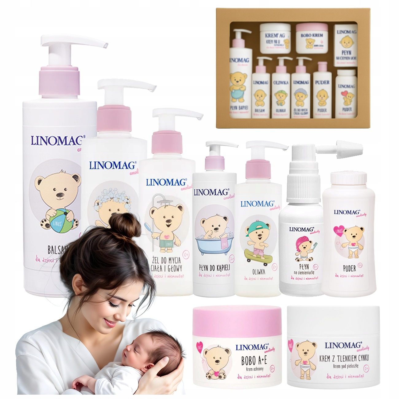 LINOMAG ZESTAW PREZENTOWY KOSMETYKÓW DLA DZIECI I NIEMOWLĄT BALSAM KREM ŻEL