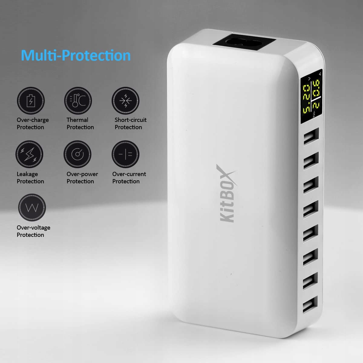 Ładowarka USB z wyświetlaczem LED, 40 W, zasilacz USB, 8 portów — miniatura 4
