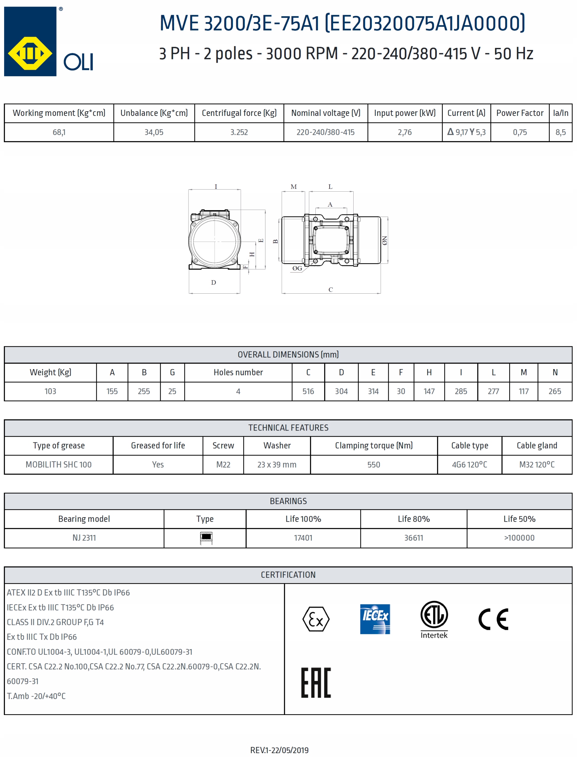 Elektrowibrator MVE 3200/3E-75A1 230/400V OLI Marka inny