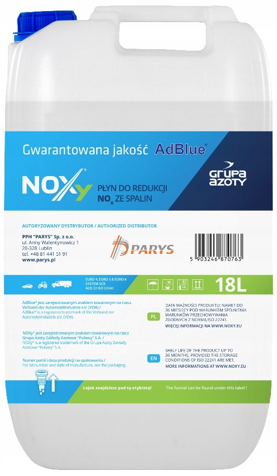 КАТАЛІТИЧНА РІДИНА ДЛЯ ДИЗЕЛЯ ADBLUE NOXY 18L