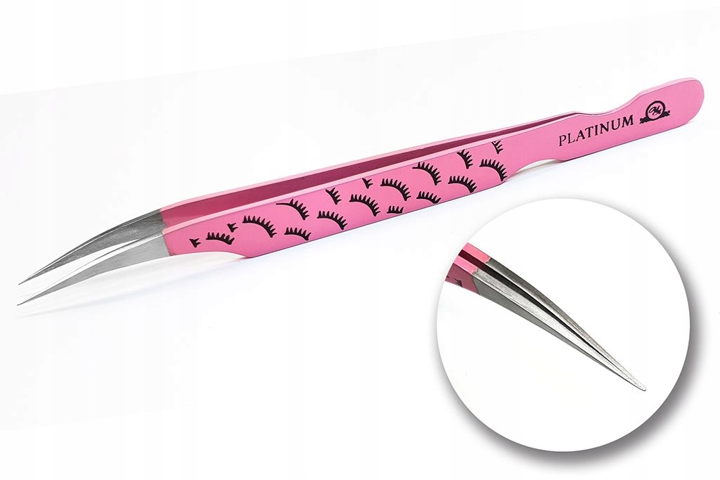 Pęseta do przedłużania rzęs prosta ze wzorem PLATINUM różowa