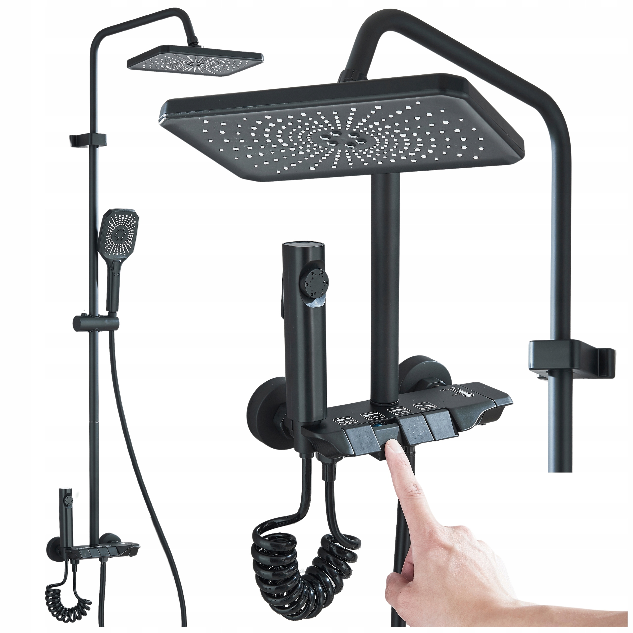 Sprchová stena do kúpeľne Čierna s miešačom, Obdĺžniková Dažďovka