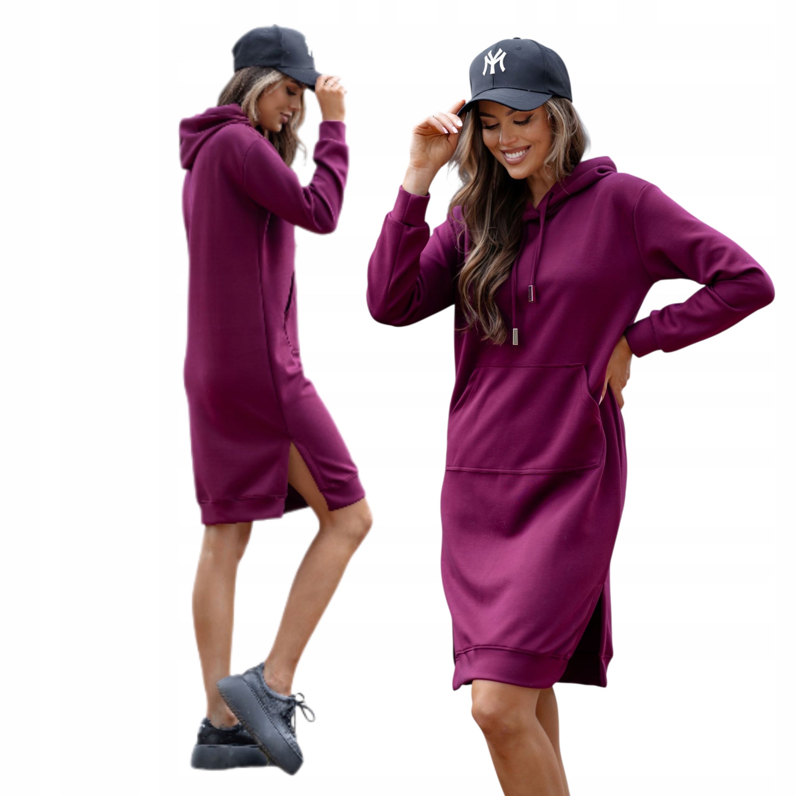 Sportovní Šaty Tepláková Tunika S Kapucí Dlouhý Rukáv S 36 Bordó Pl