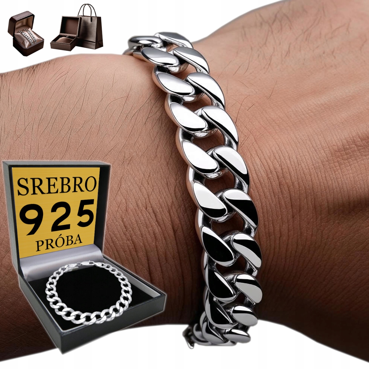 Kompletní Stříbrný náramek Pánský Stříbro 925 Pancíř Silný 11 mm Náramek