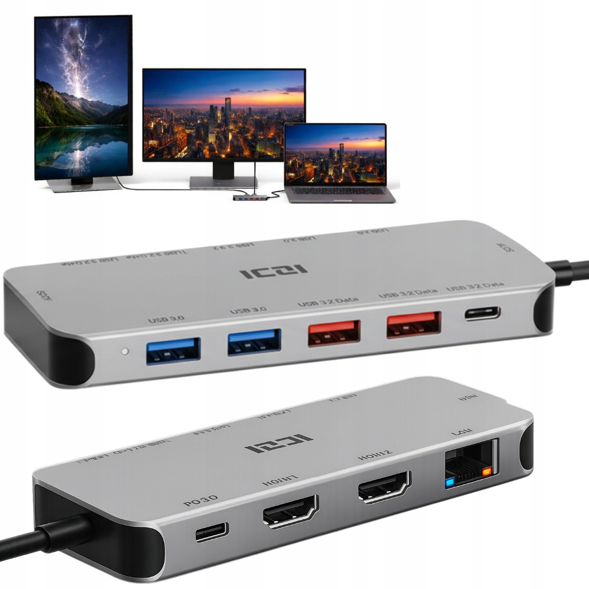 Stacja dokująca do dwóch monitorów z 2x dual Hdmi i Usb-c 3.0 Pd 100W